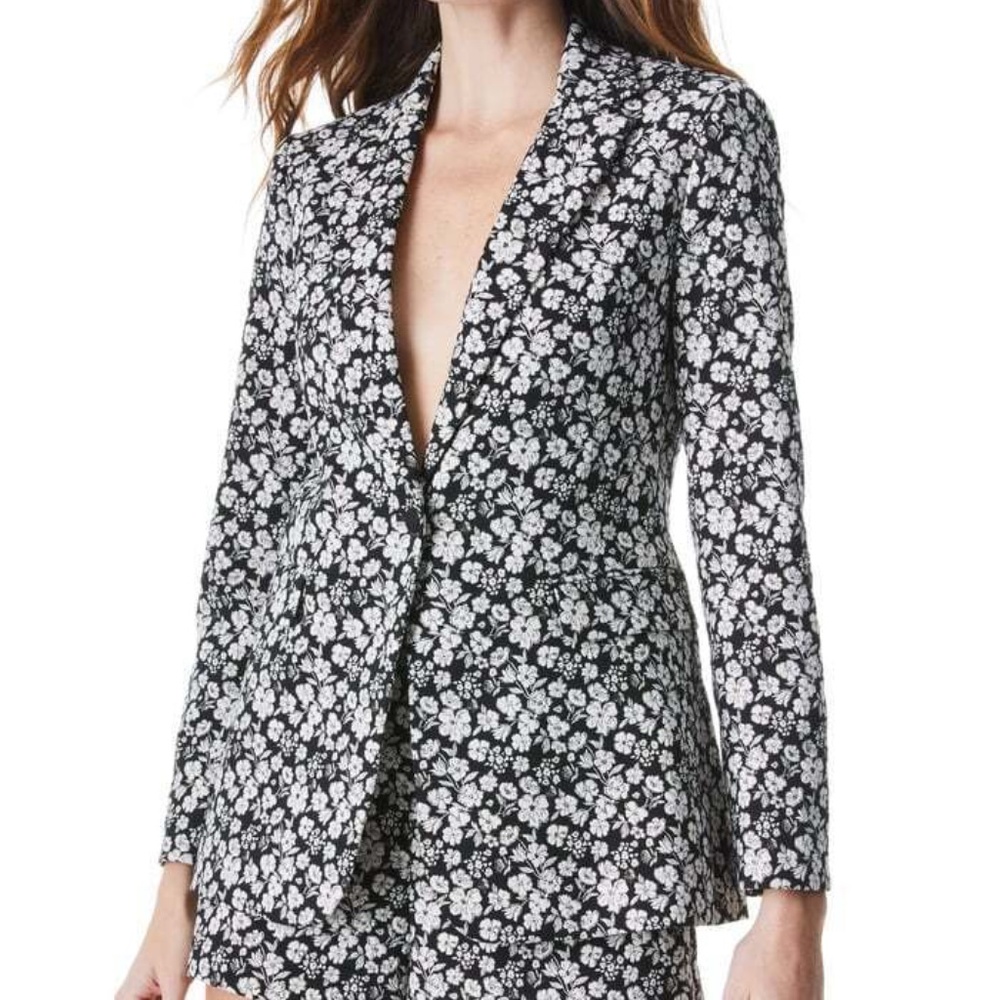 Alice and Olivia Macey Notch Collar Fitted Blazer, Black/White - Retail $495